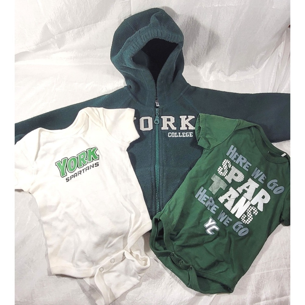 York College Spartans Baby Fleece Jacket & 2 Bodysuits - 3 MO, 6 MO, & 6-12 MO